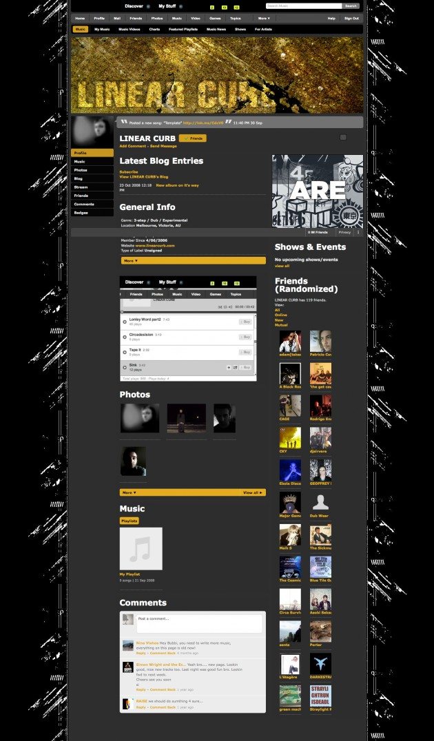Linearcurb Myspace layout design