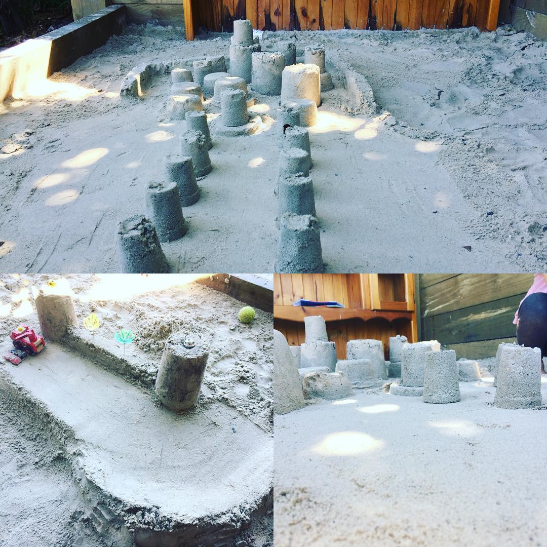 Sand castle fun in the... shade