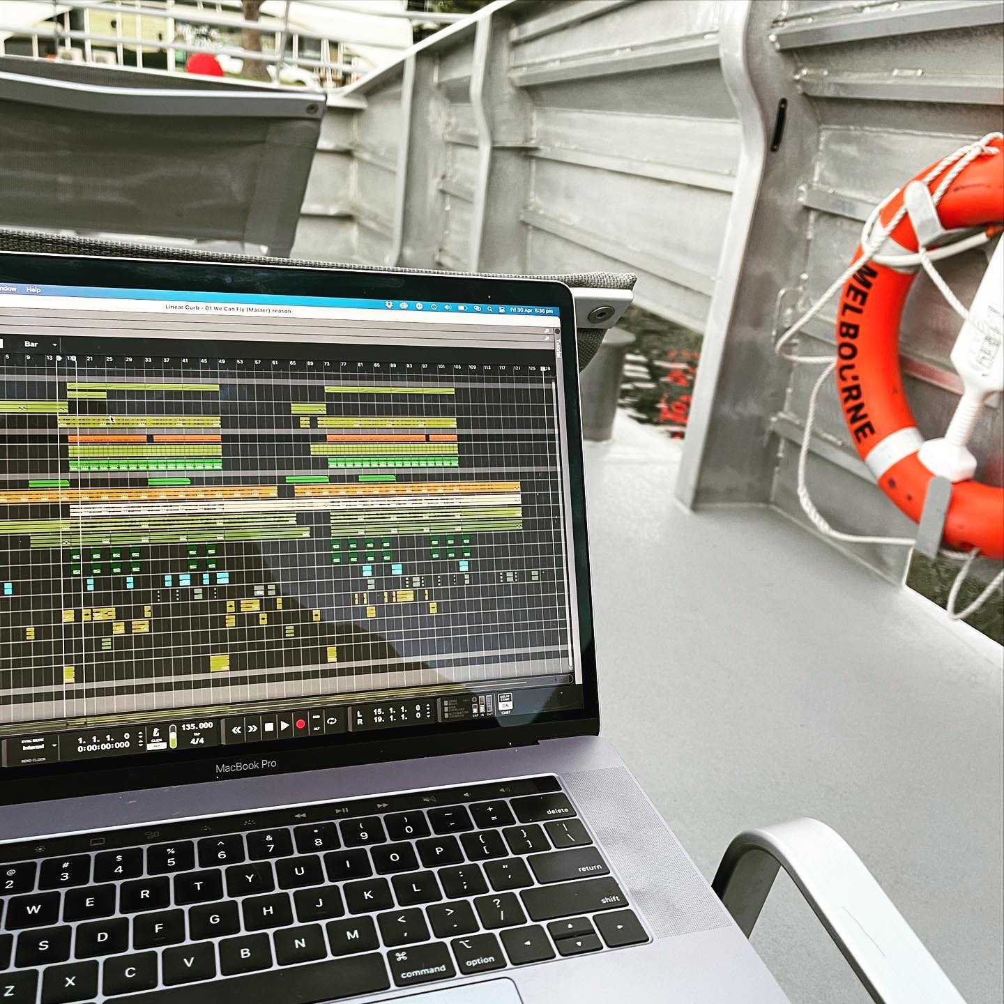 Just mixing the first track on the new ep on a boat… boom!